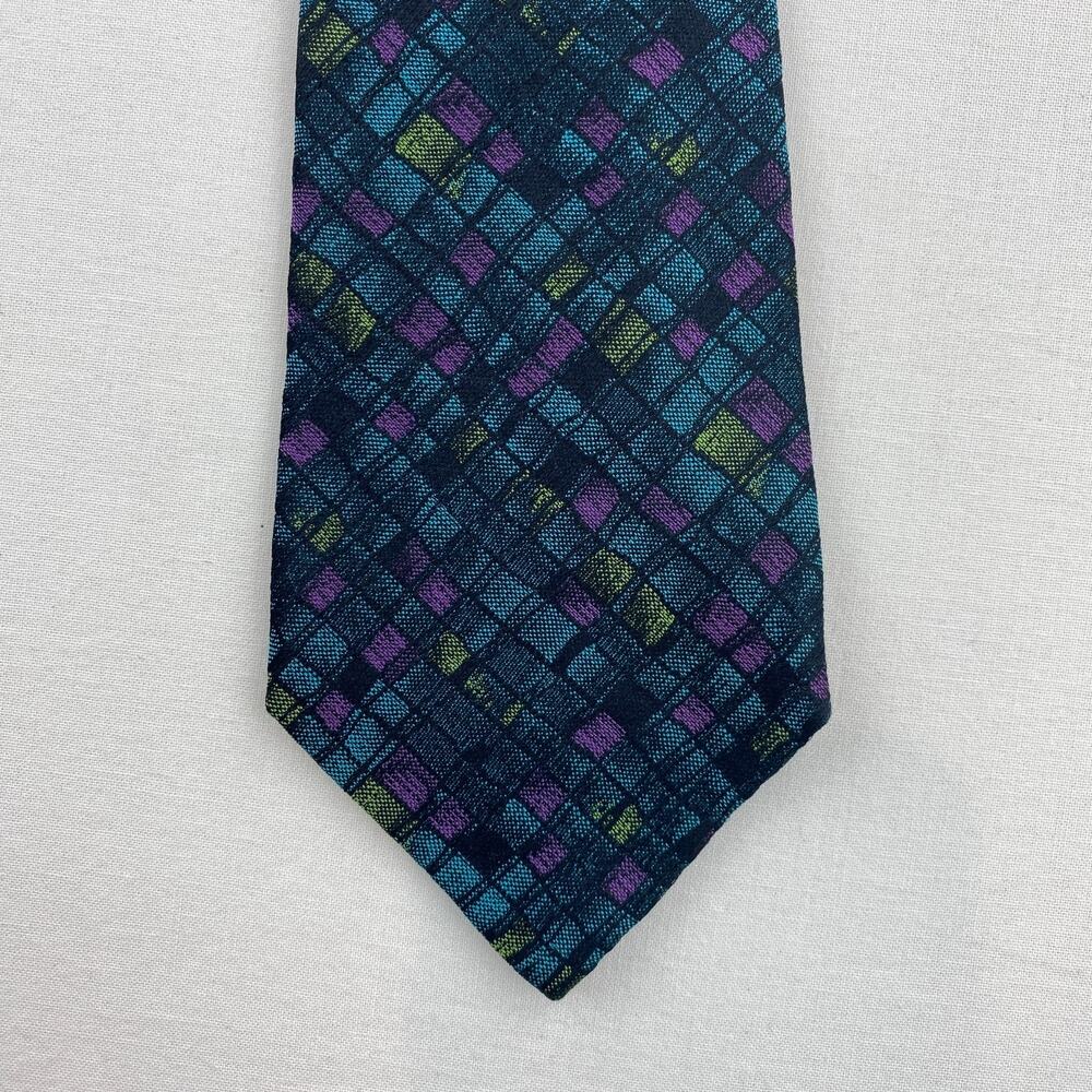 Vintage GIANNI VERSACE Necktie 80s 100% Silk Diamond Jacquard Tie Blue